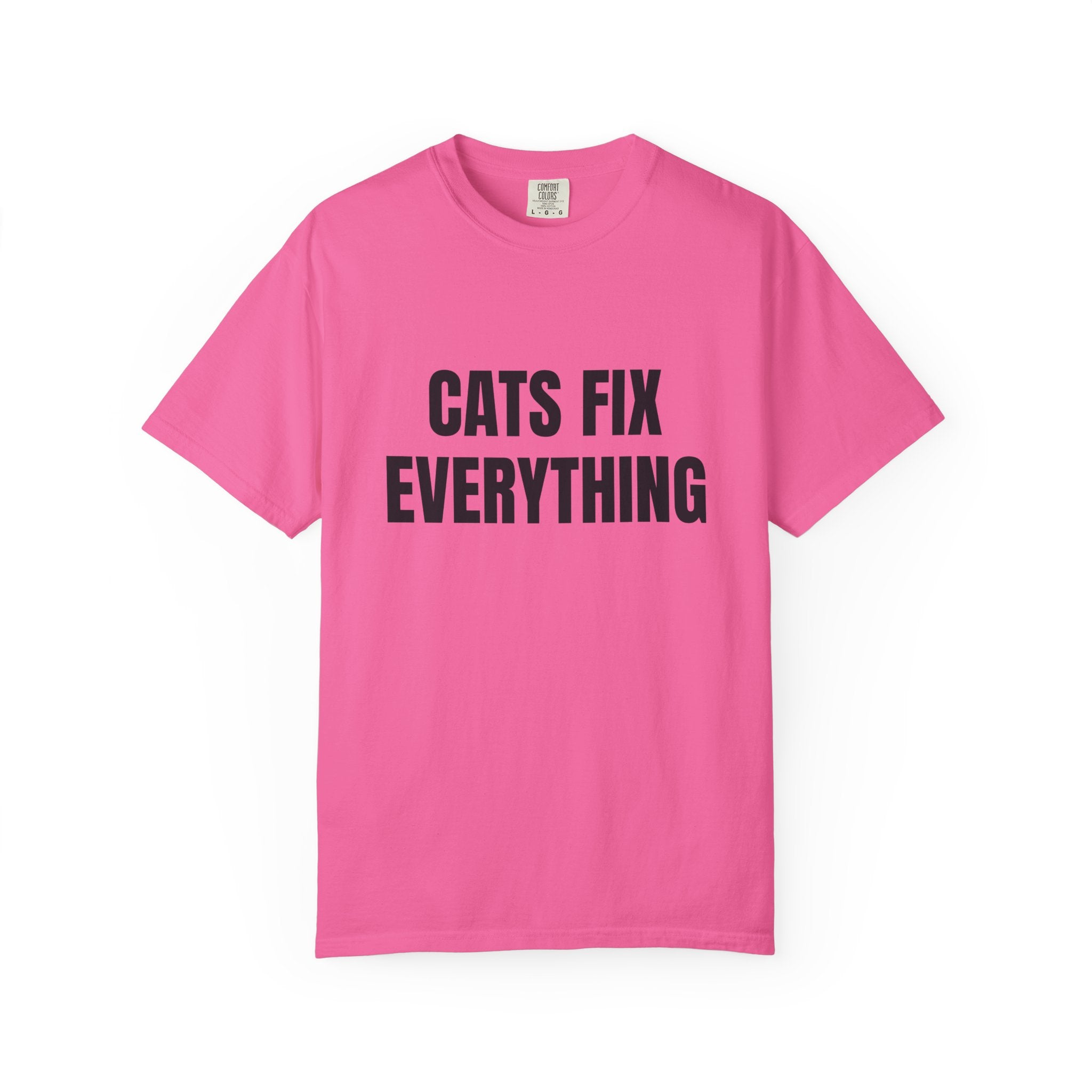Cats Fix Everything Comfort Colors T-shirt in Neon Pink
