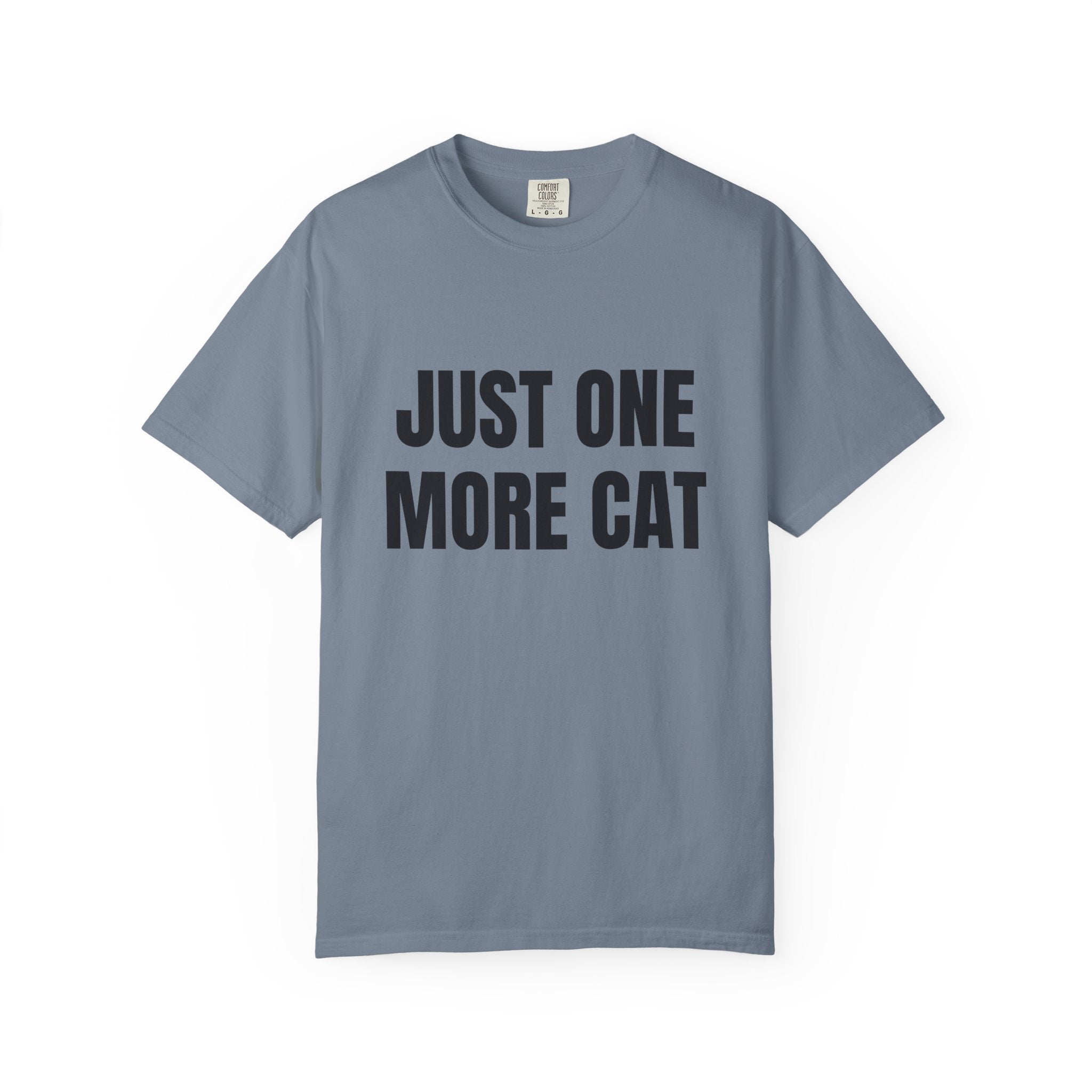 Just One More Cat Comfort Colors T-shirt in Blue Jean