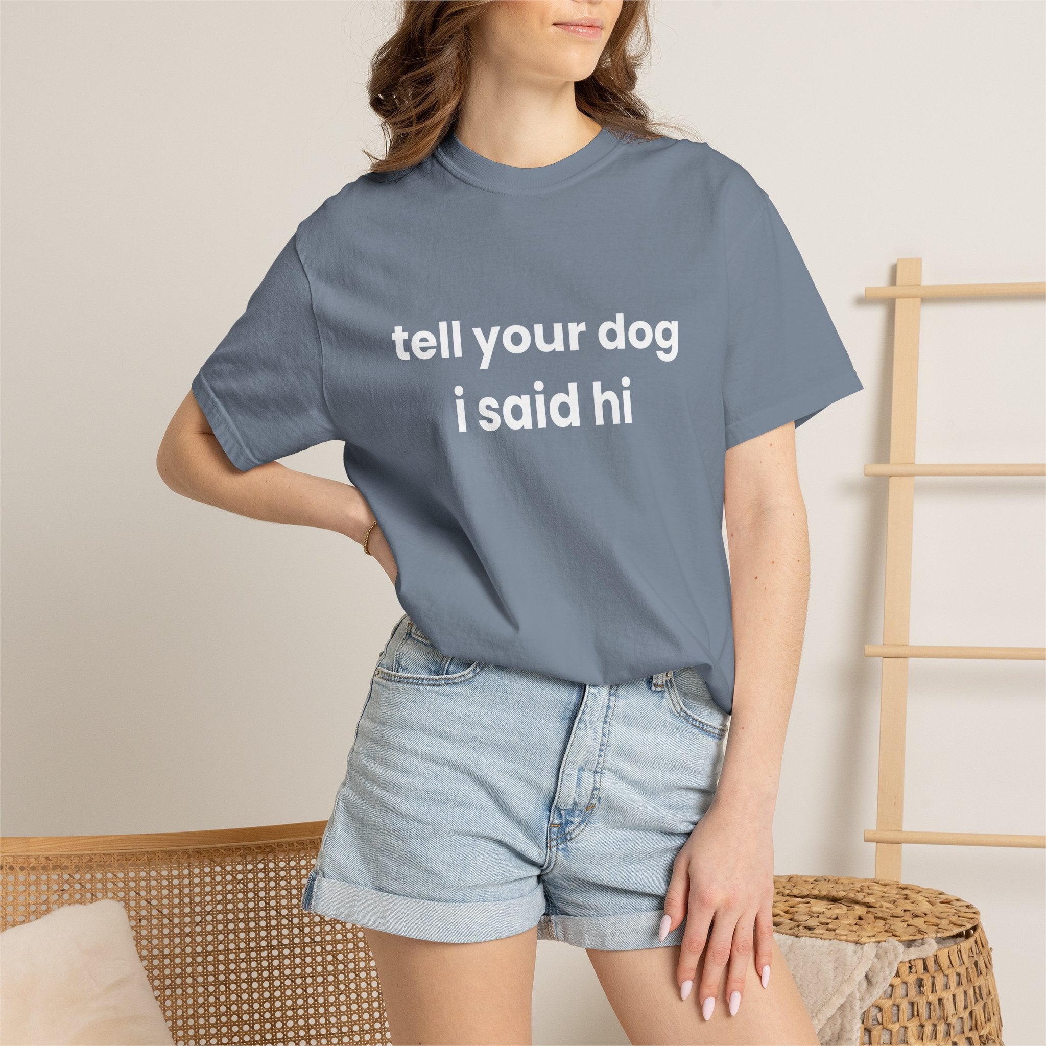 Tell Your Dog I Said Hi Comfort Colors T-shirt in Blue Jean